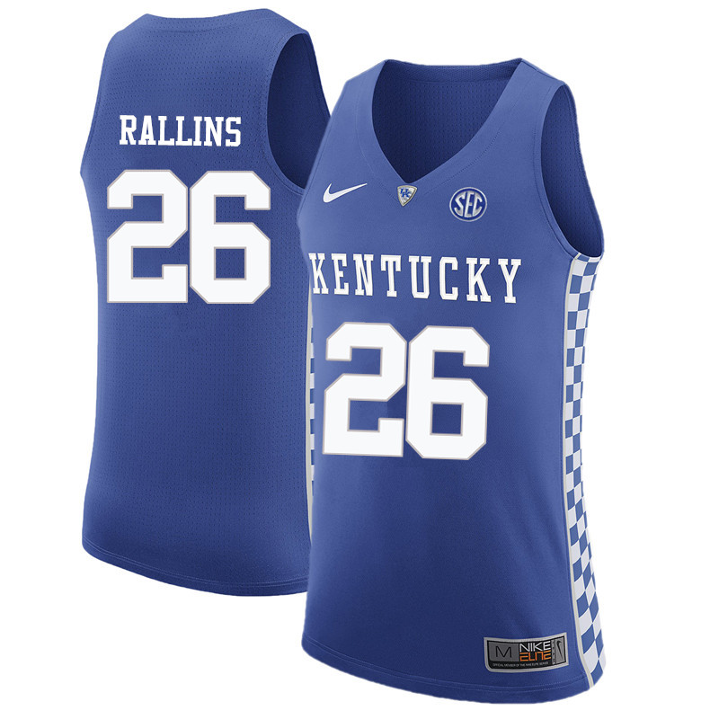 Men Kentucky Wildcats #26 Kenny Rallins College Basketball Jerseys-Blue